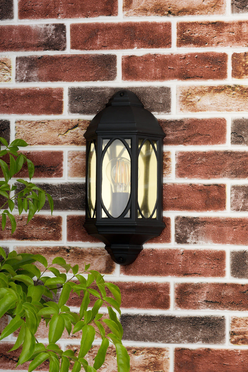 Tenby Outdoor Wall Light Black Glass IP43<br>Matt Black