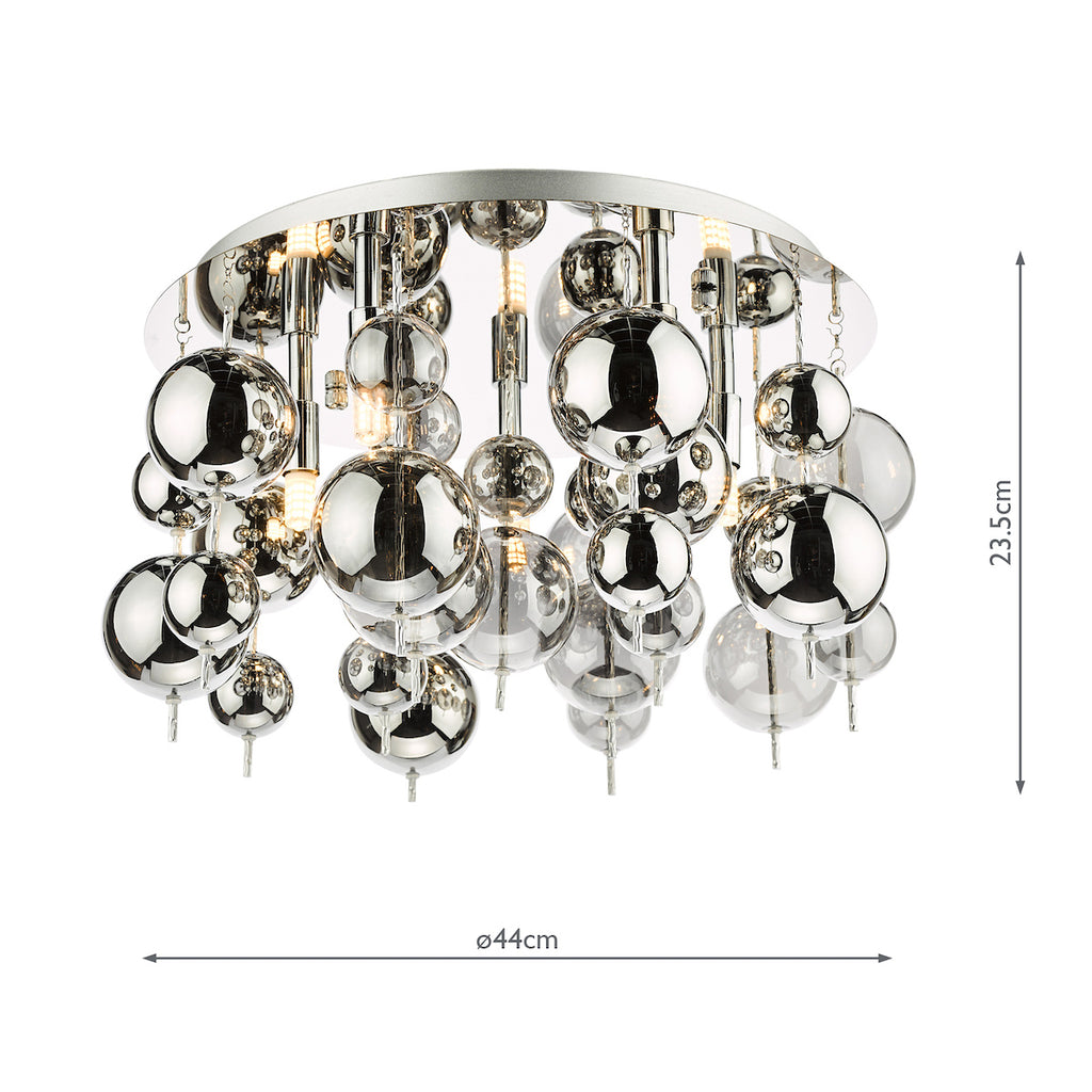 Thora 5 Light Flush Polished Chrome Smoked Glass<br>Polished Chrome
