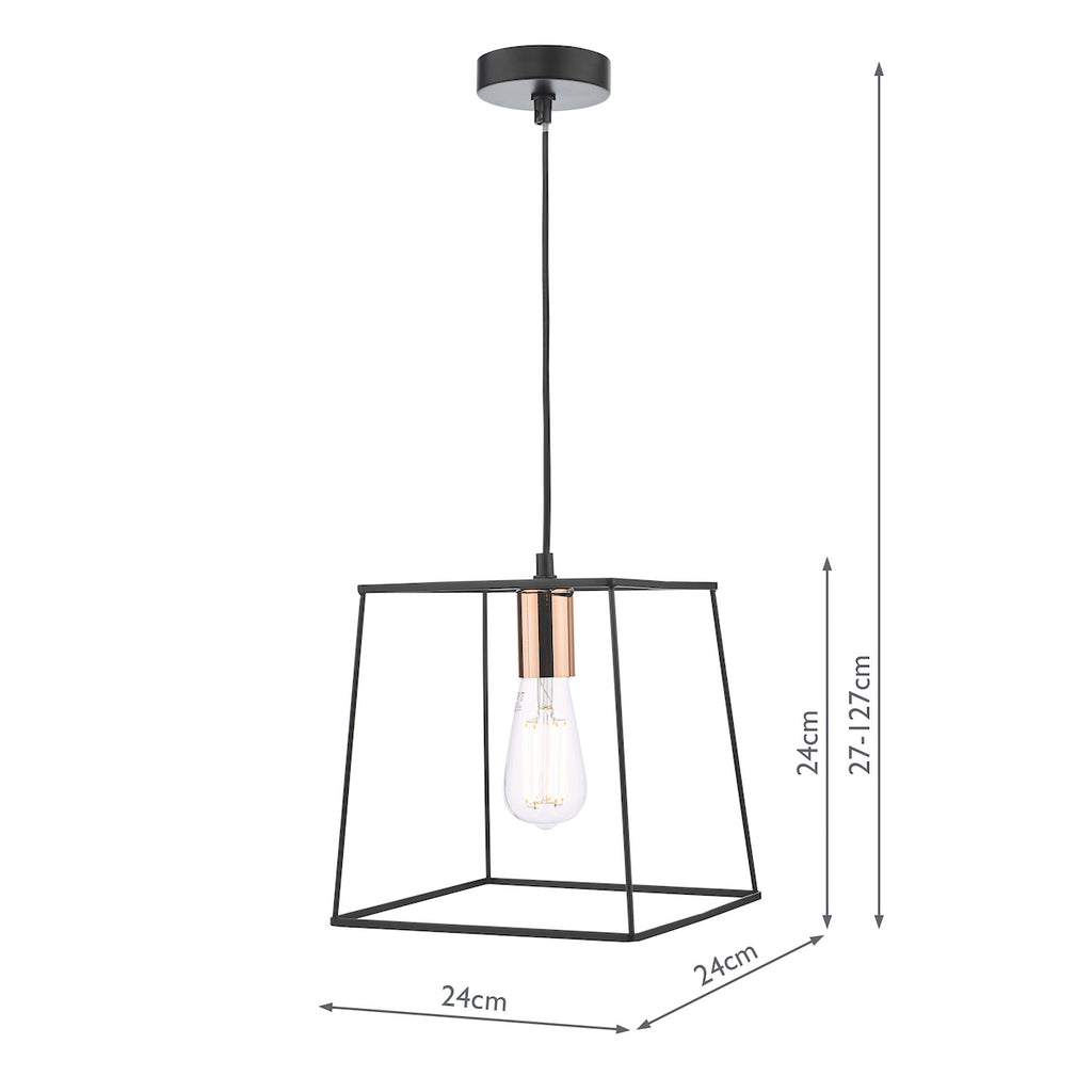 Tower 1 Light Single Pendant Matt Black CopperMatt Black