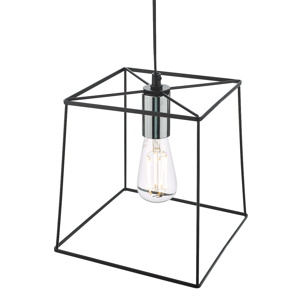 Tower 1 Light Single Pendant Matt Black Polished Chrome<br>Matt Black