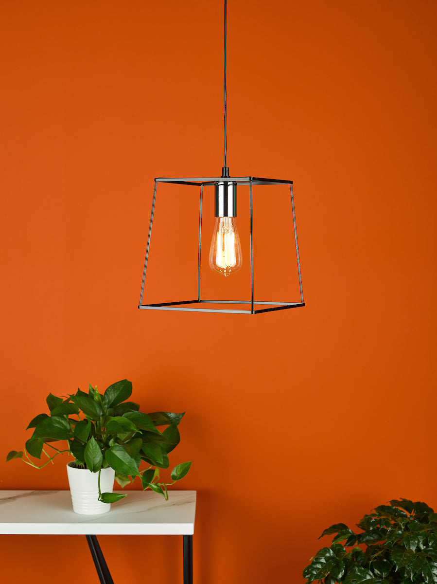 Tower 1 Light Single Pendant Matt Black Polished Chrome<br>Matt Black