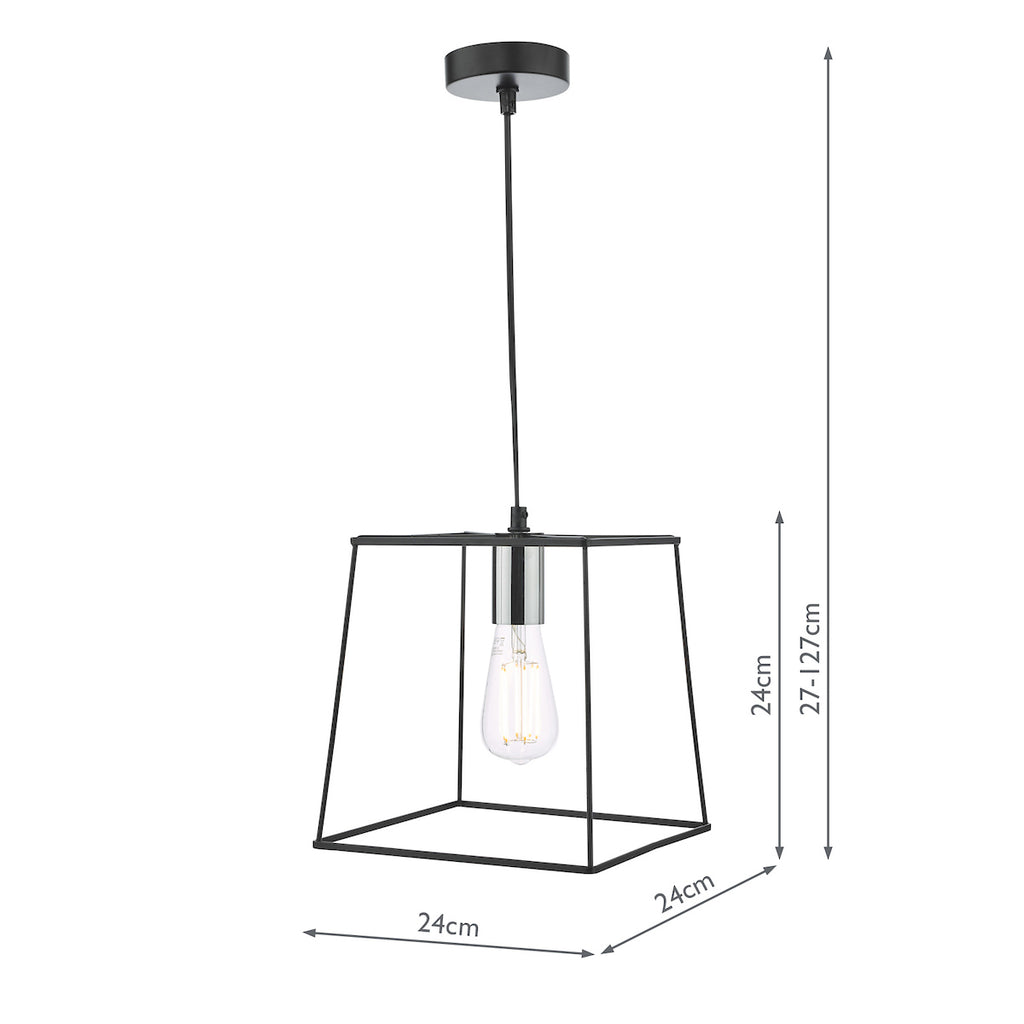 Tower 1 Light Single Pendant Matt Black Polished Chrome<br>Matt Black