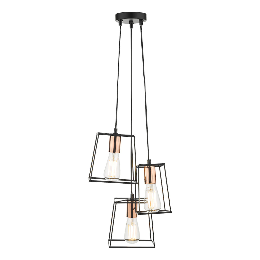 Tower 3 Light Cluster Pendant Black & Copper<br>Matt Black