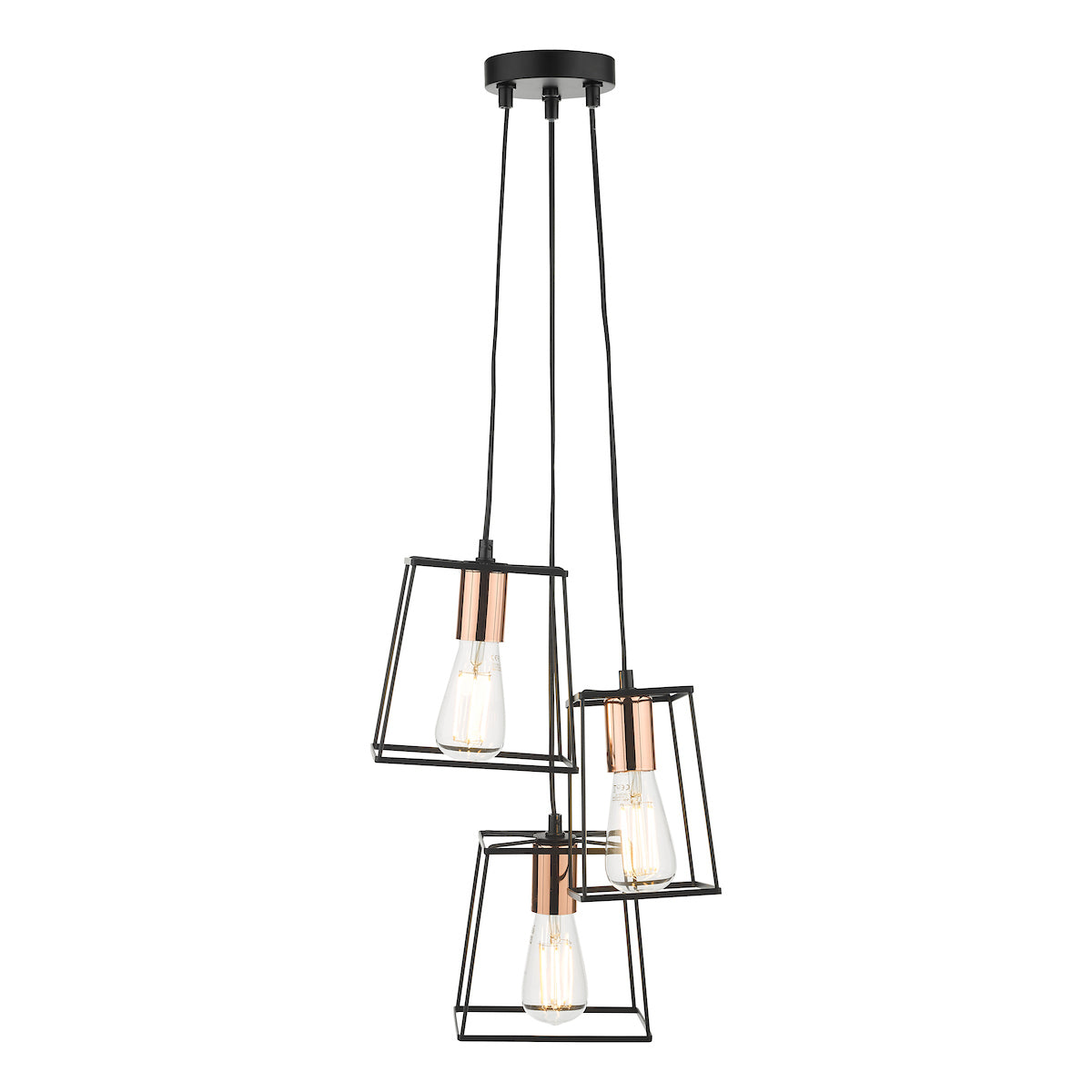 Tower 3 Light Cluster Pendant Black & Copper<br>Matt Black