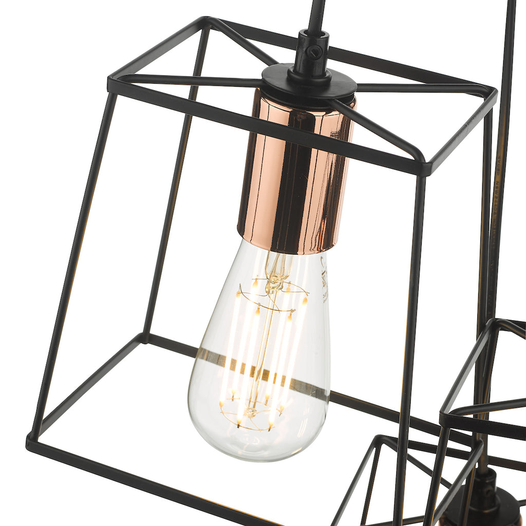Tower 3 Light Cluster Pendant Black & Copper<br>Matt Black