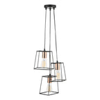 Tower 3 Light Cluster Pendant Black & Copper<br>Matt Black
