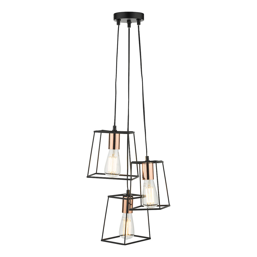 Tower 3 Light Cluster Pendant Black & Copper<br>Matt Black