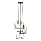 Tower 3 Light Cluster Pendant Black & Copper<br>Matt Black