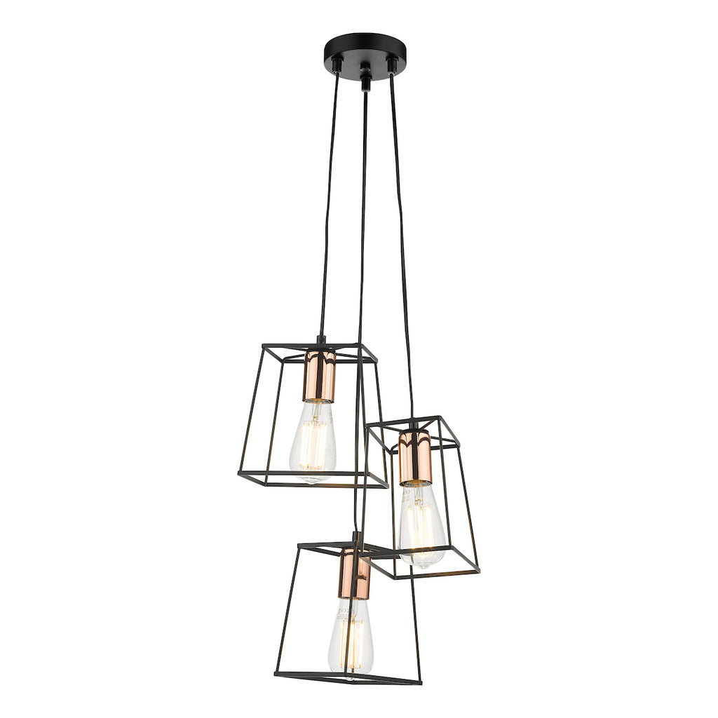 Tower 3 Light Cluster Pendant Black & Copper<br>Matt Black