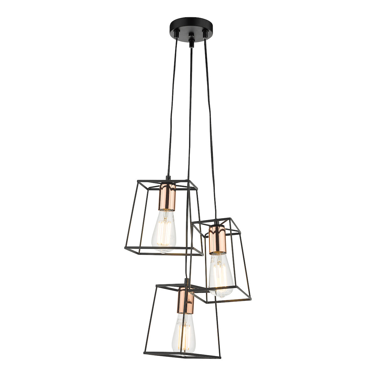 Tower 3 Light Cluster Pendant Black & Copper<br>Matt Black