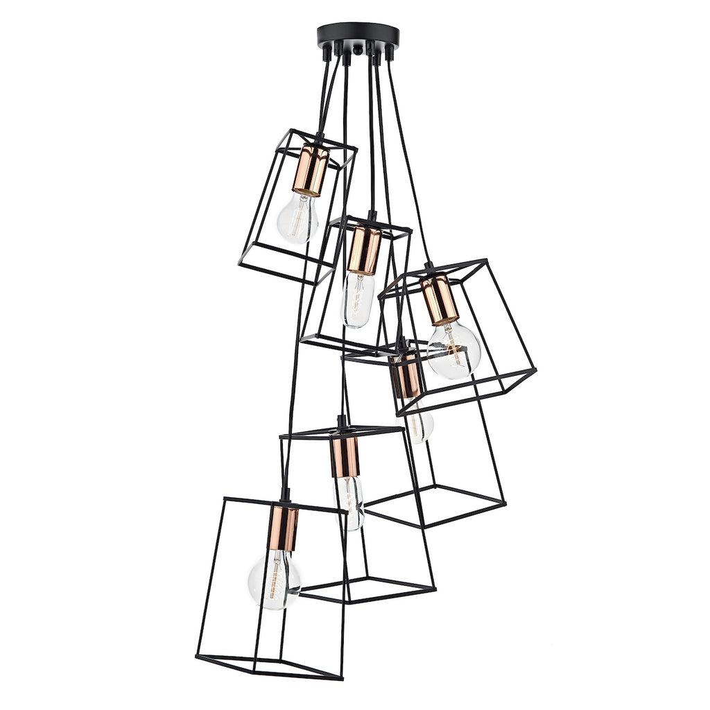 Tower 6 Light Cluster Pendant Matt Black & Copper<br>Matt Black