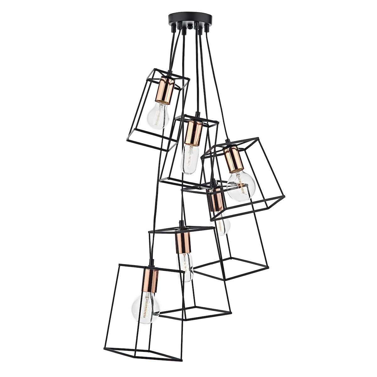 Tower 6 Light Cluster Pendant Matt Black & Copper<br>Matt Black