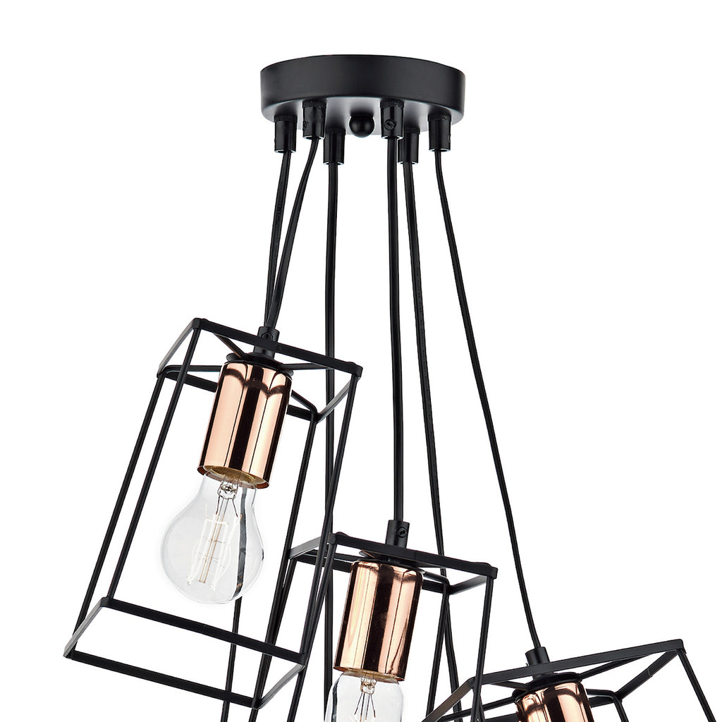 Tower 6 Light Cluster Pendant Matt Black & Copper<br>Matt Black
