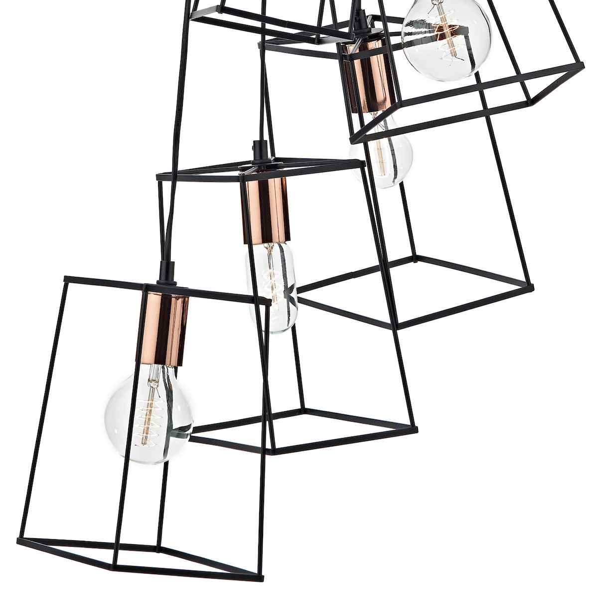 Tower 6 Light Cluster Pendant Matt Black & Copper<br>Matt Black