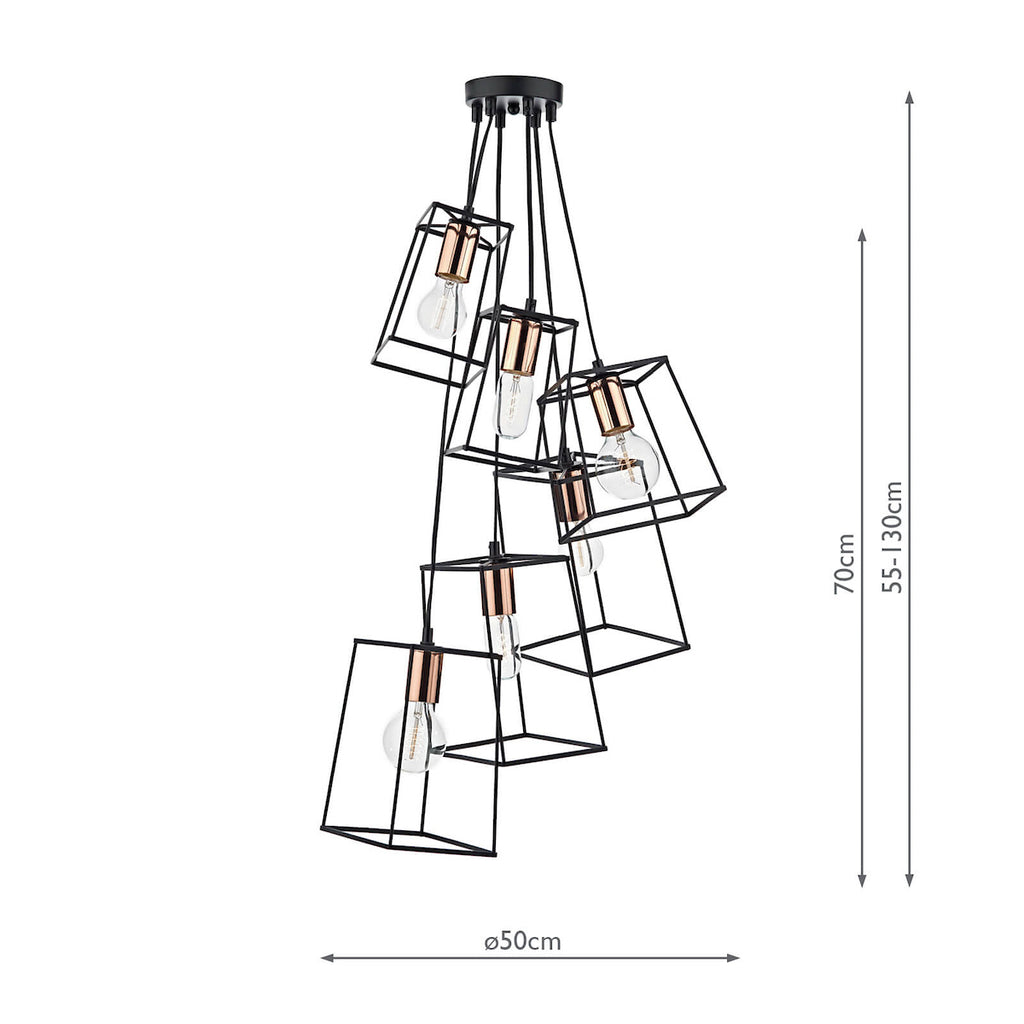 Tower 6 Light Cluster Pendant Matt Black & Copper<br>Matt Black