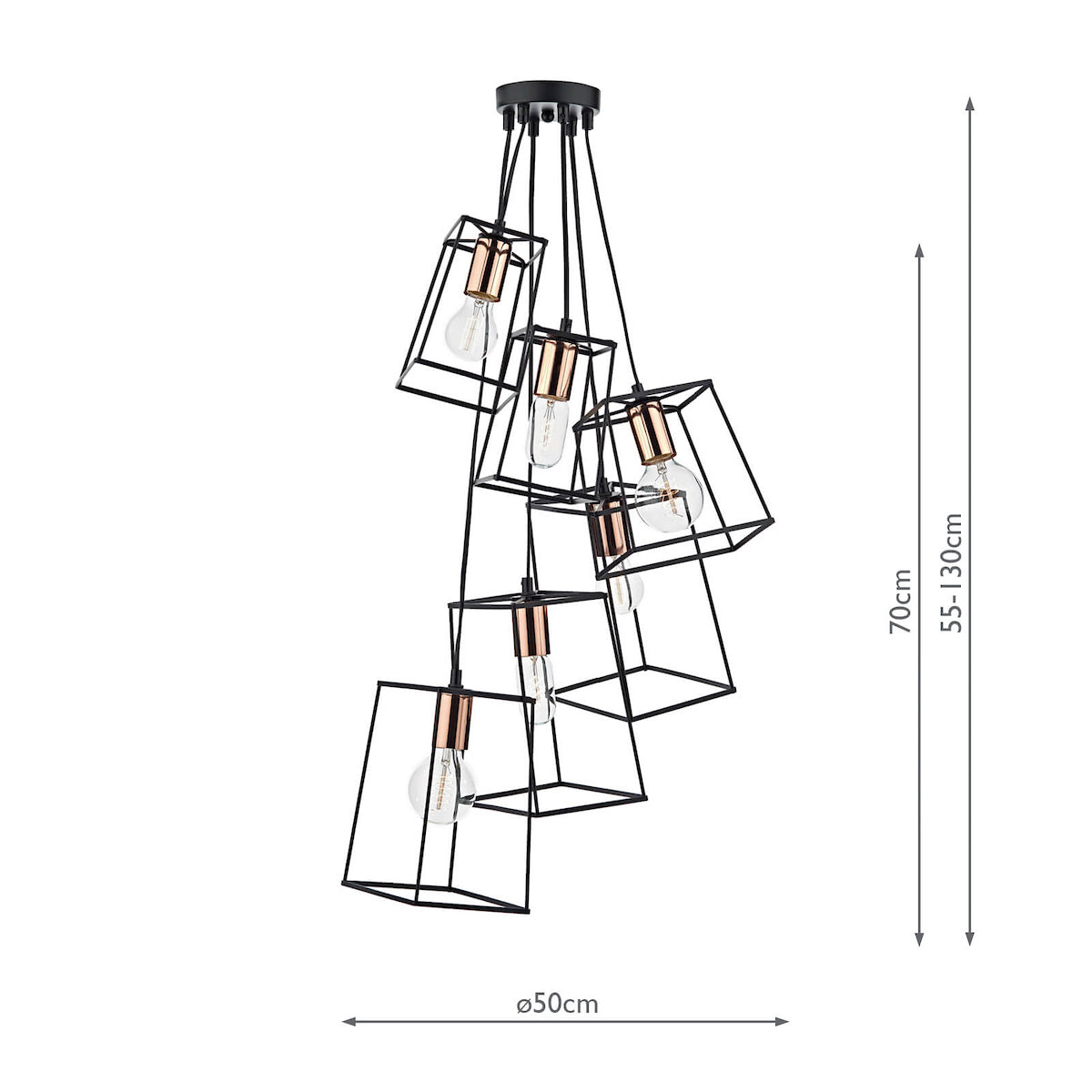 Tower 6 Light Cluster Pendant Matt Black & Copper<br>Matt Black
