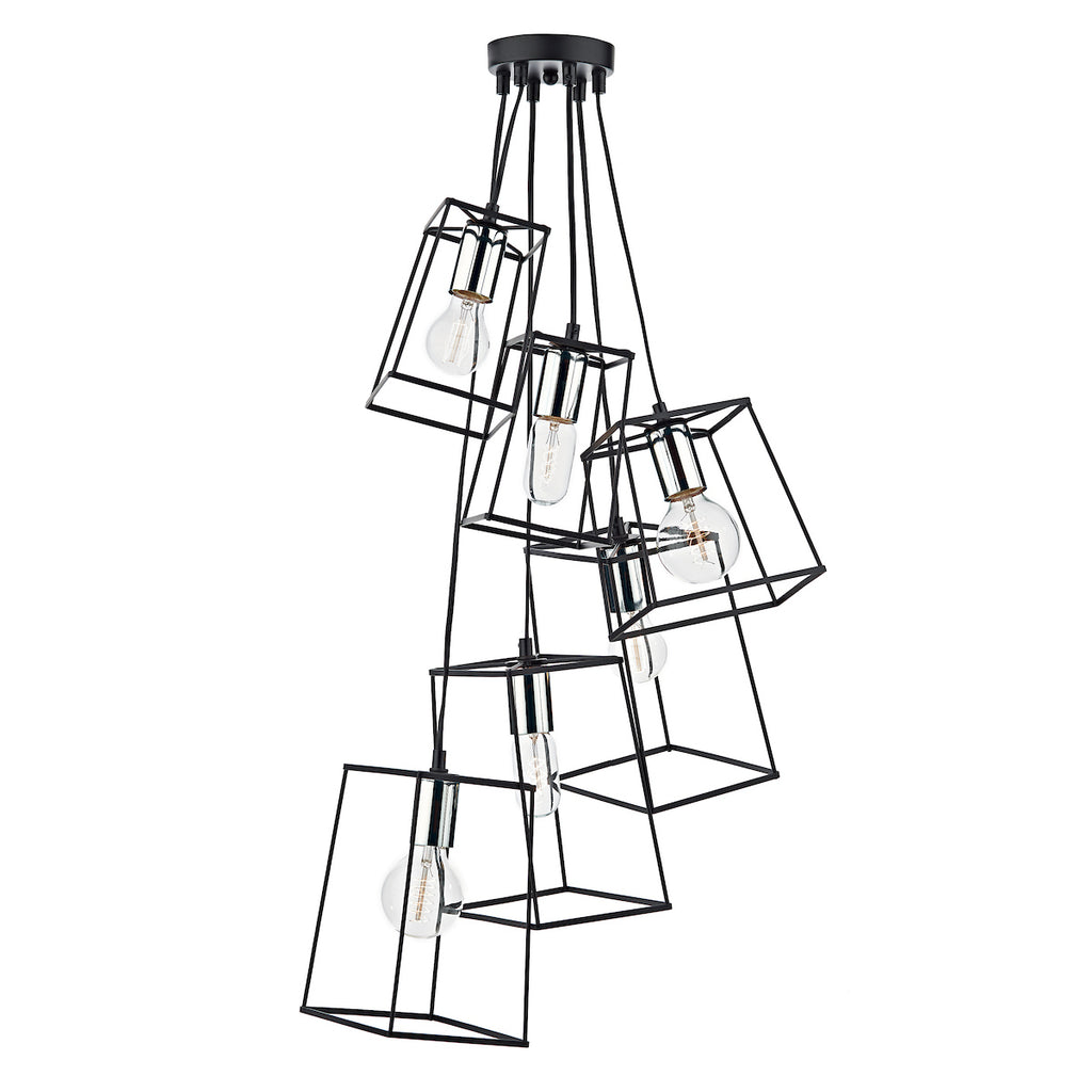 Tower 6 Light Cluster Pendant Black &amp; Polished ChromeMatt Black