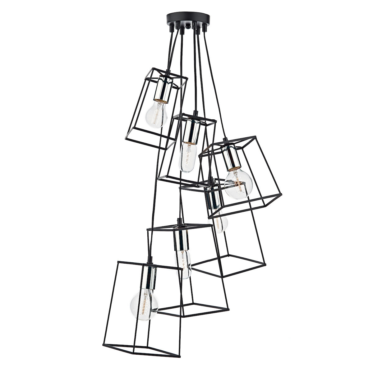 Tower 6 Light Cluster Pendant Black &amp; Polished ChromeMatt Black