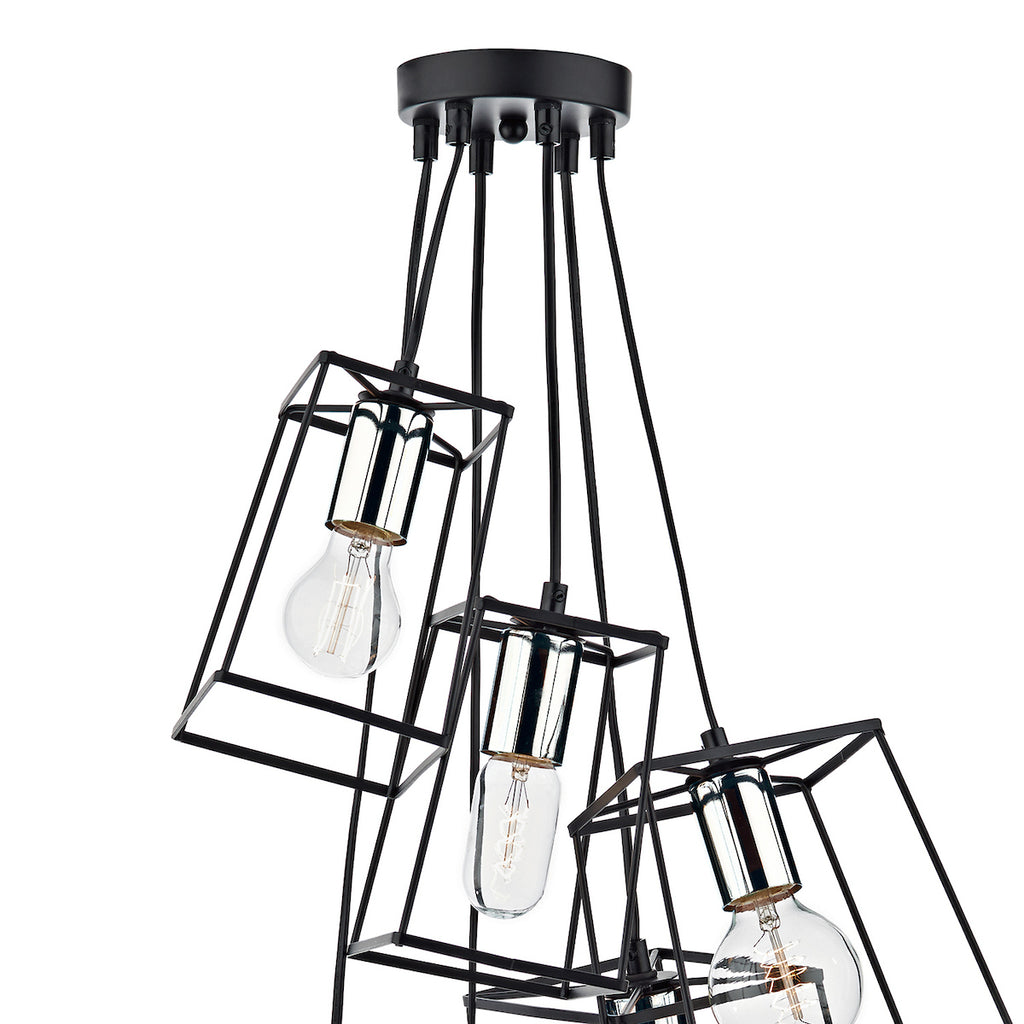 Tower 6 Light Cluster Pendant Black &amp; Polished ChromeMatt Black