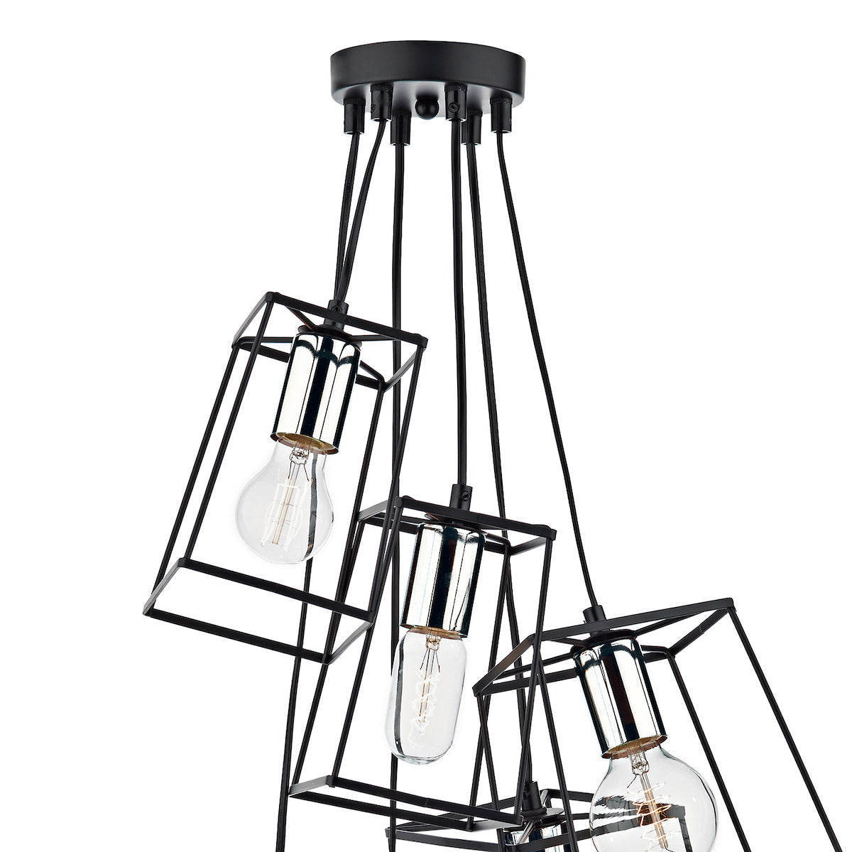 Tower 6 Light Cluster Pendant Black &amp; Polished ChromeMatt Black