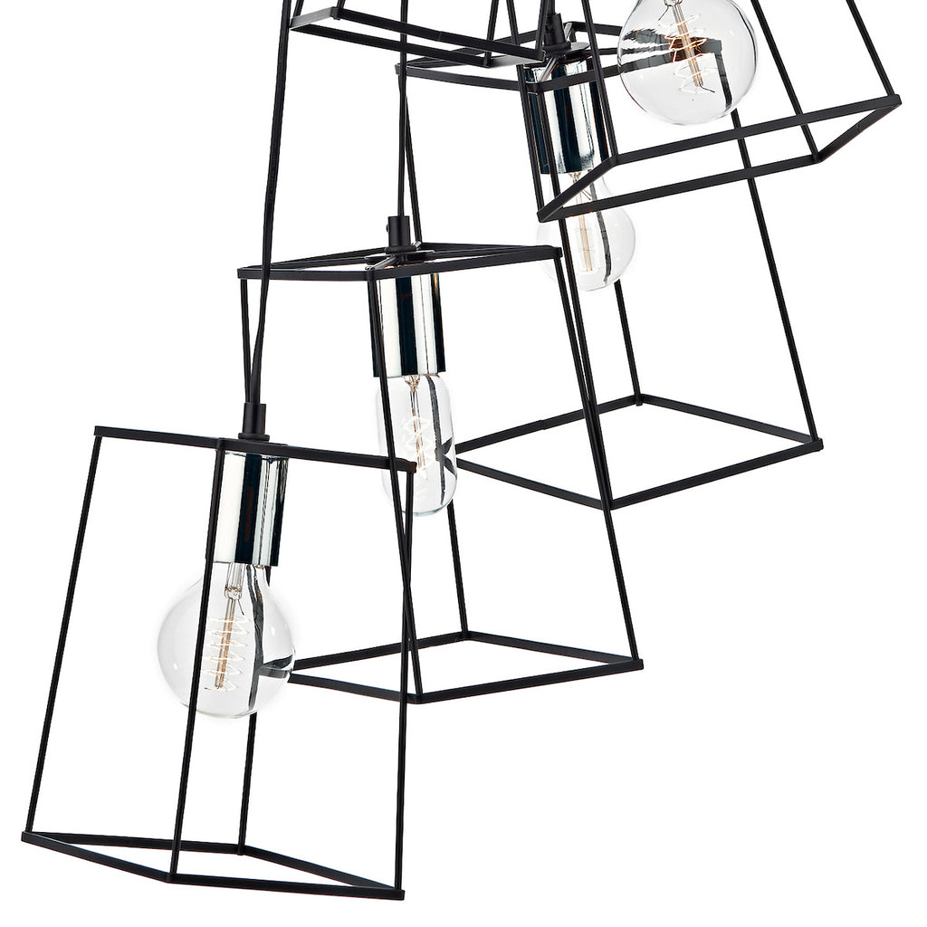 Tower 6 Light Cluster Pendant Black &amp; Polished ChromeMatt Black