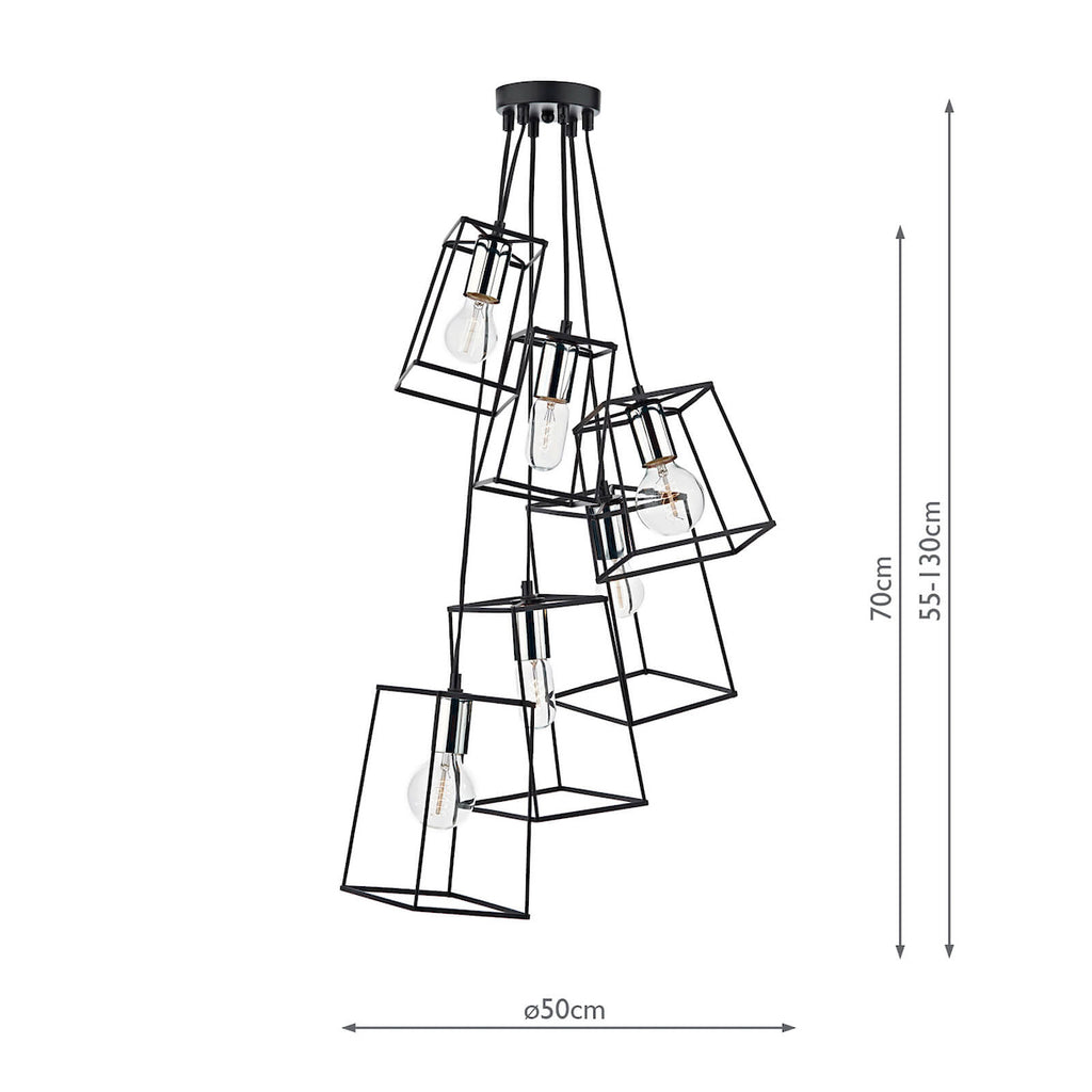 Tower 6 Light Cluster Pendant Black &amp; Polished ChromeMatt Black
