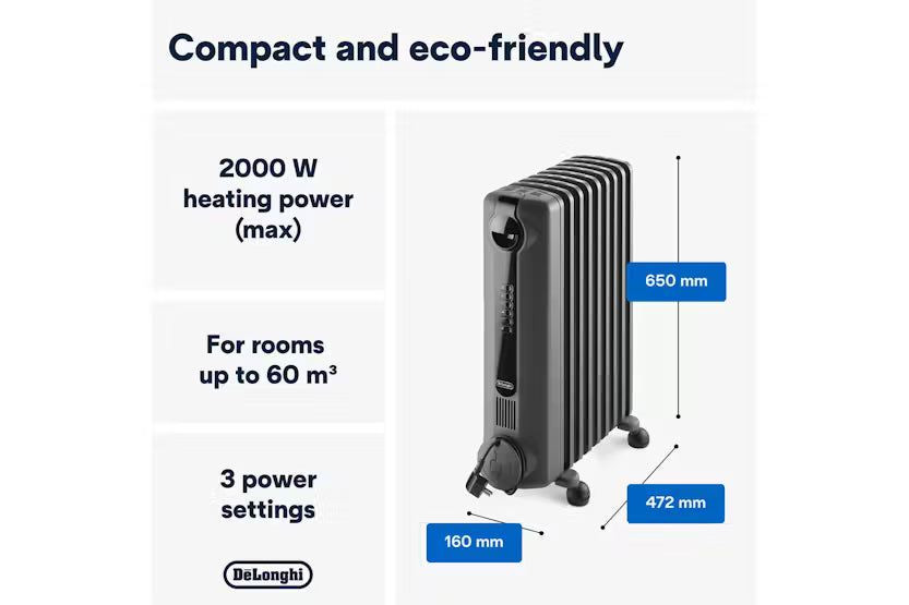 Delonghi TRRS0920E.G Oil Filled Radiator Electric Timer Radia S 2000W Grey
