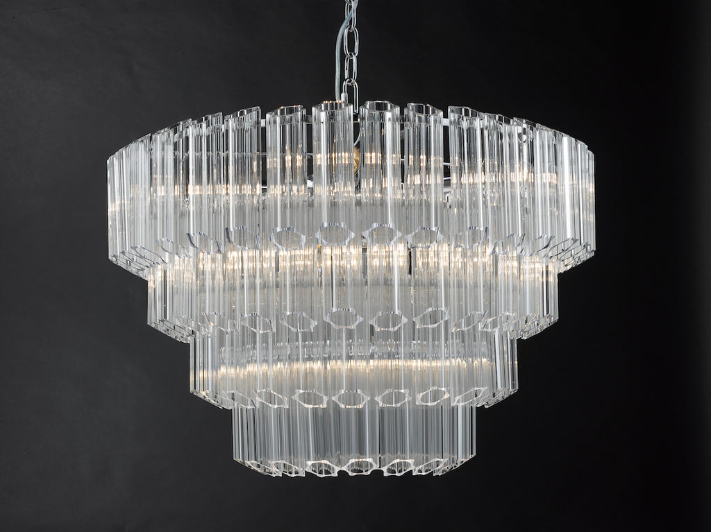 Tuvalu 4 Tier 9 Light Chandelier Crystal & Polished Chrome<br>Moulded Glass
