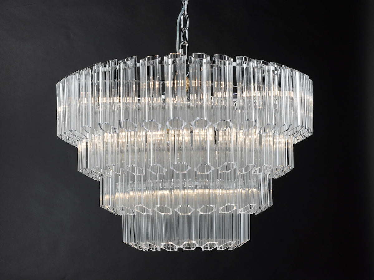 Tuvalu 4 Tier 9 Light Chandelier Crystal & Polished Chrome<br>Moulded Glass