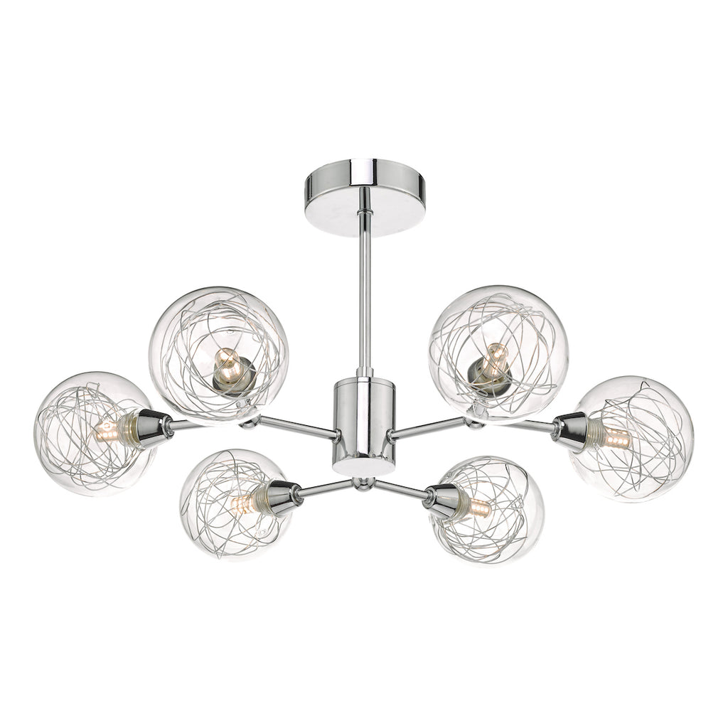 Tyka 6 Light Semi Flush Polished Chrome & Glass<br>Polished Chrome