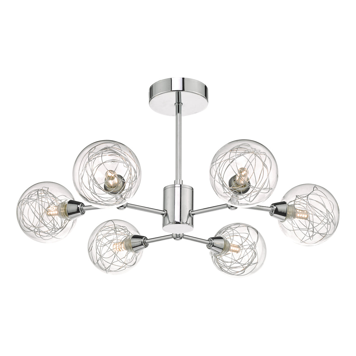 Tyka 6 Light Semi Flush Polished Chrome & Glass<br>Polished Chrome