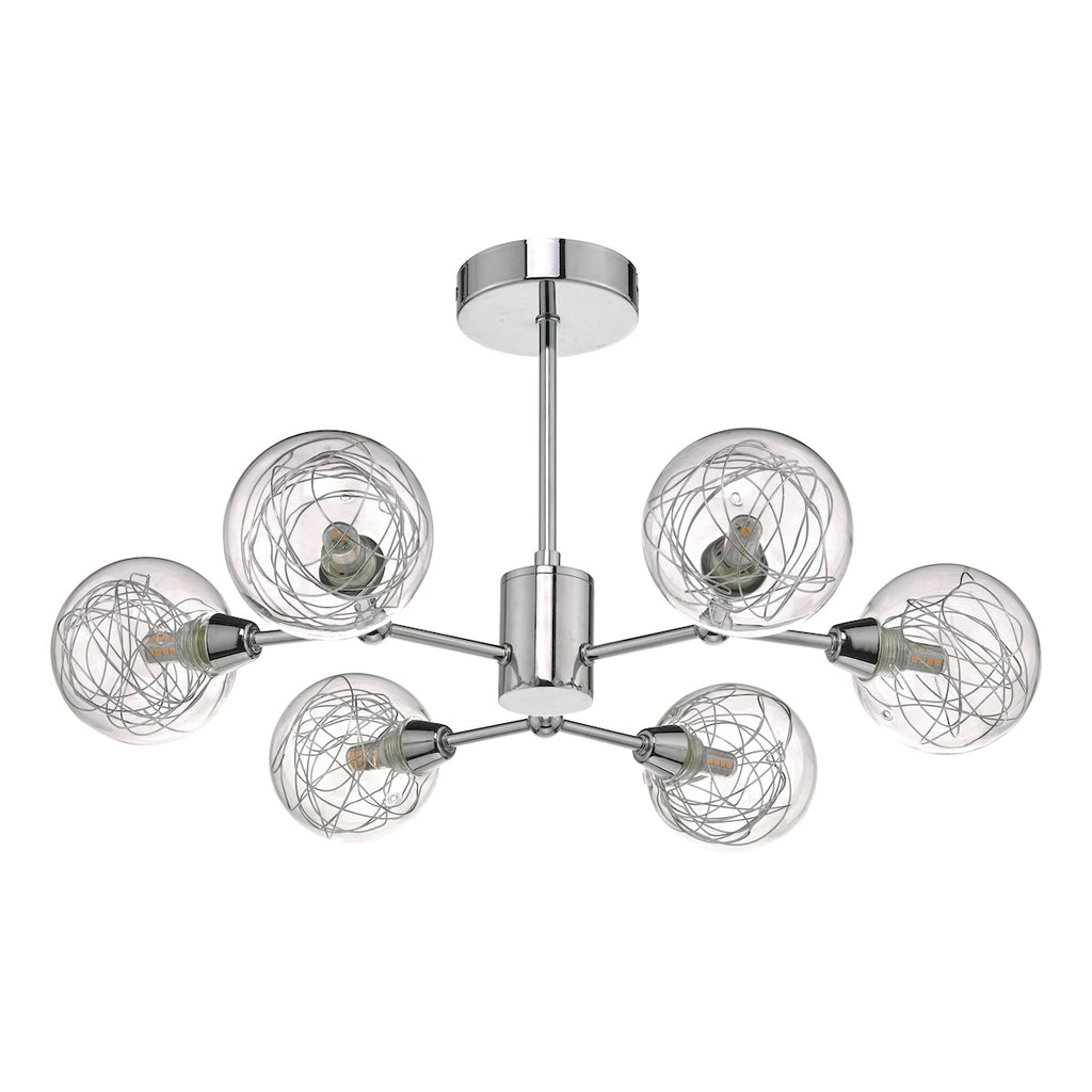 Tyka 6 Light Semi Flush Polished Chrome & Glass<br>Polished Chrome