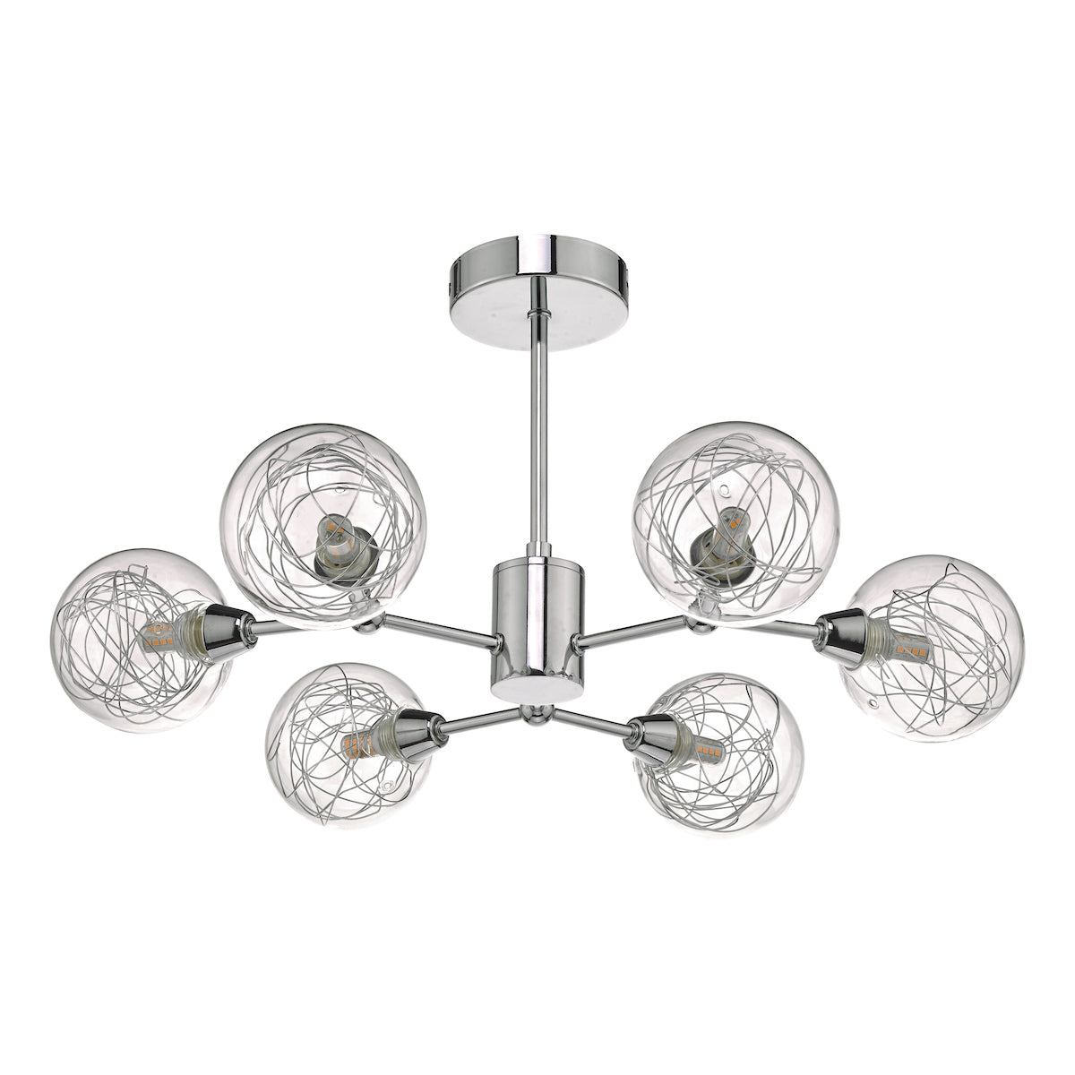 Tyka 6 Light Semi Flush Polished Chrome & Glass<br>Polished Chrome