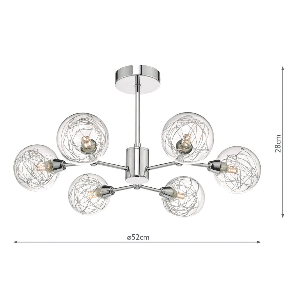 Tyka 6 Light Semi Flush Polished Chrome & Glass<br>Polished Chrome