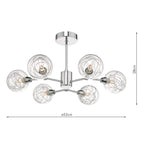 Tyka 6 Light Semi Flush Polished Chrome & Glass<br>Polished Chrome