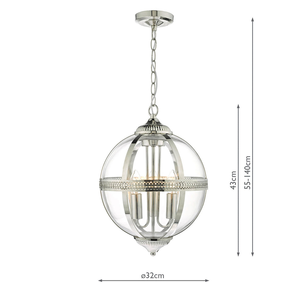 Vanessa 3 Light Pendant Polished Nickel & Glass<br>Polished Nickel
