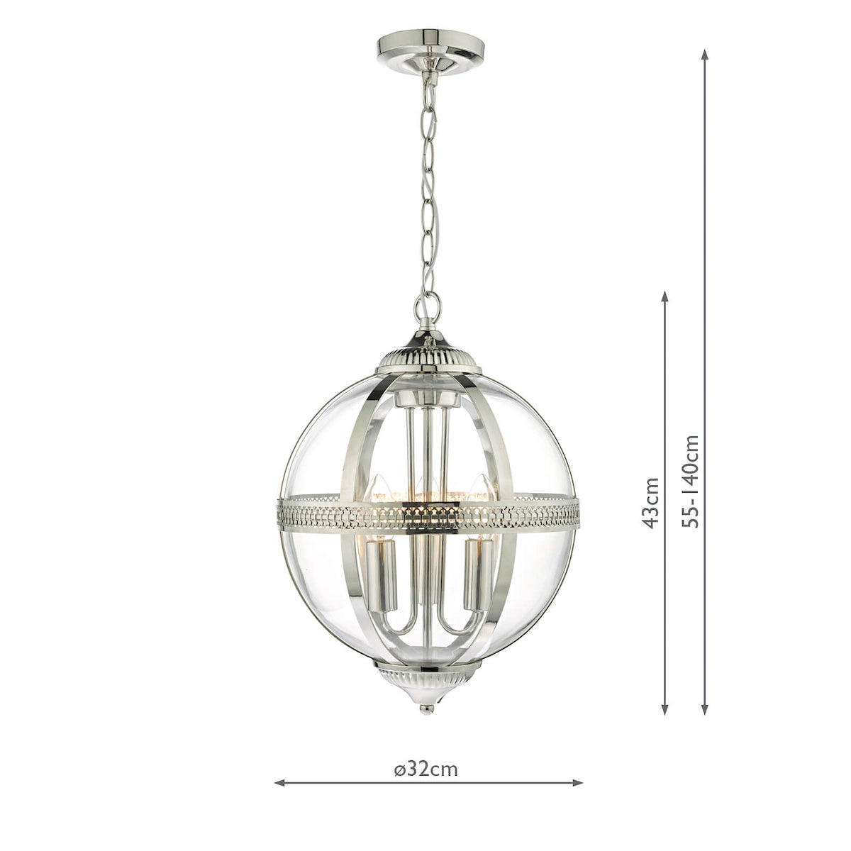 Vanessa 3 Light Pendant Polished Nickel & Glass<br>Polished Nickel