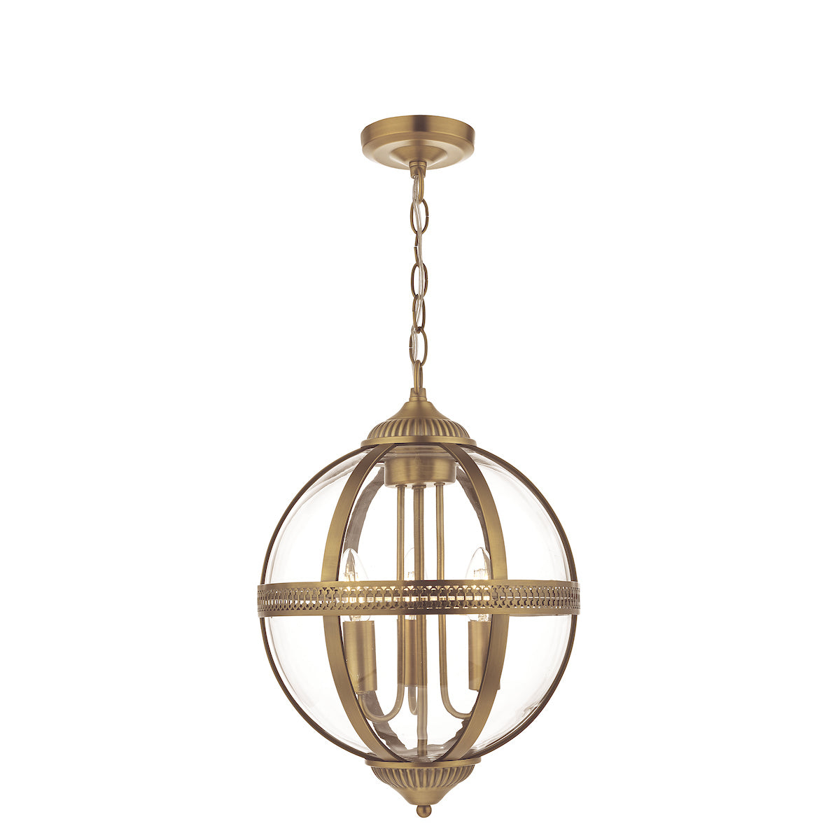 Vanessa 3 Light Pendant Antique Brass And Clear<br>Antique Brass