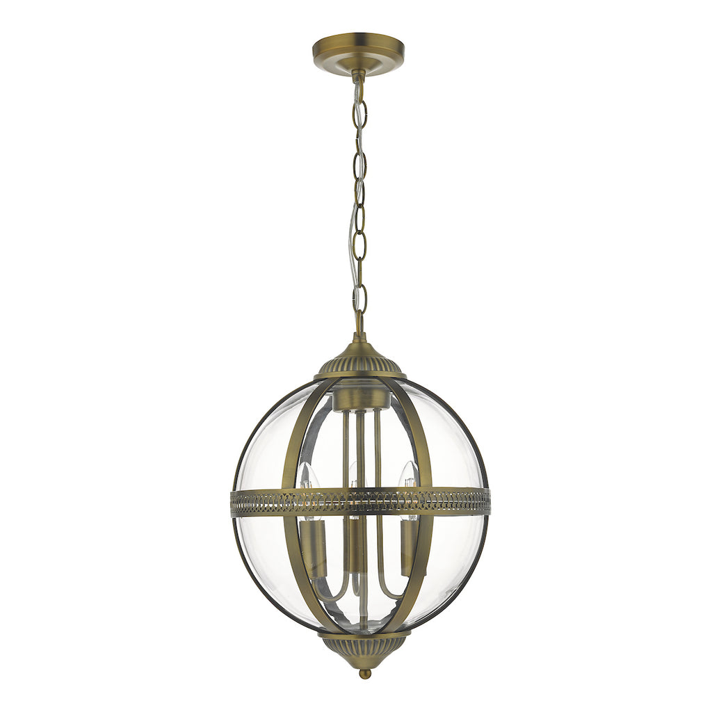 Vanessa 3 Light Pendant Antique Brass And Clear<br>Antique Brass