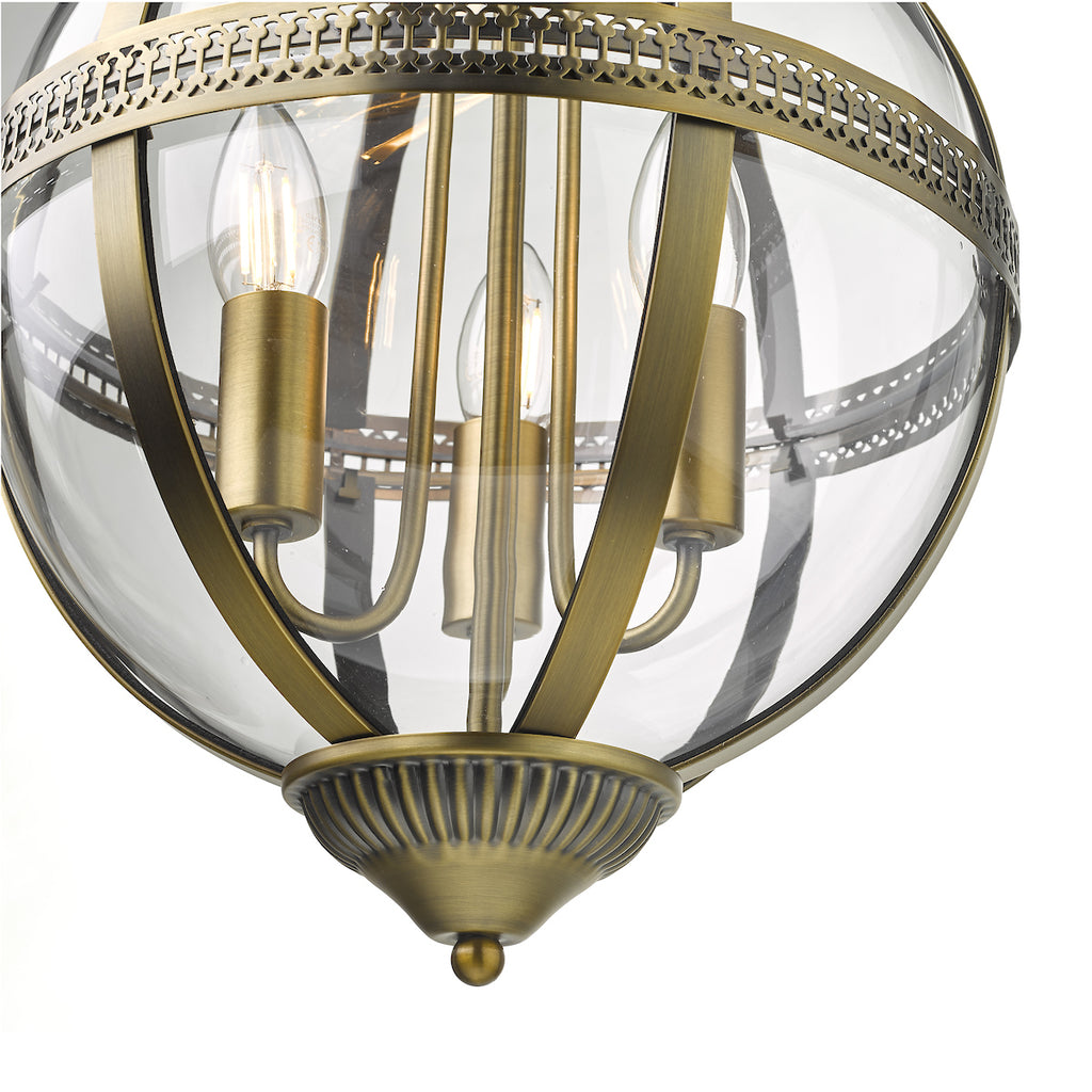 Vanessa 3 Light Pendant Antique Brass And Clear<br>Antique Brass