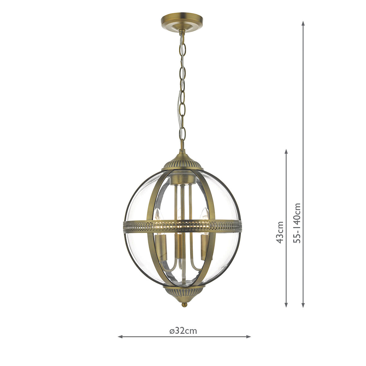 Vanessa 3 Light Pendant Antique Brass And Clear<br>Antique Brass