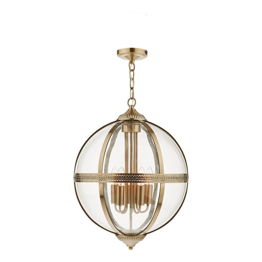 Vanessa 5 Light Lantern Antique Brass Glass<br>Antique Brass