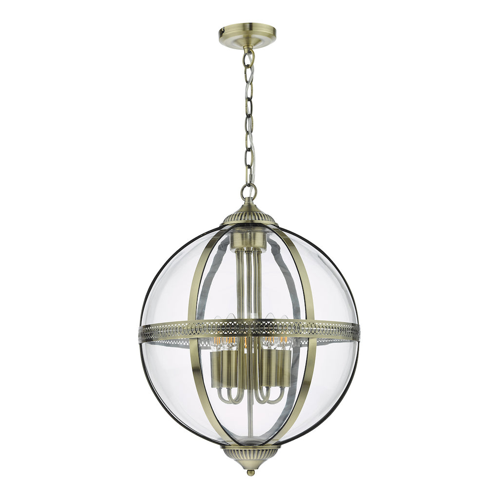 Vanessa 5 Light Lantern Antique Brass Glass<br>Antique Brass