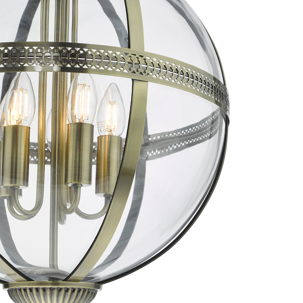 Vanessa 5 Light Lantern Antique Brass Glass<br>Antique Brass