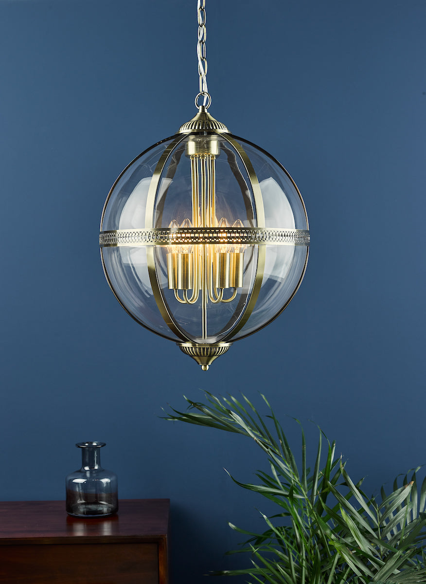 Vanessa 5 Light Lantern Antique Brass Glass<br>Antique Brass