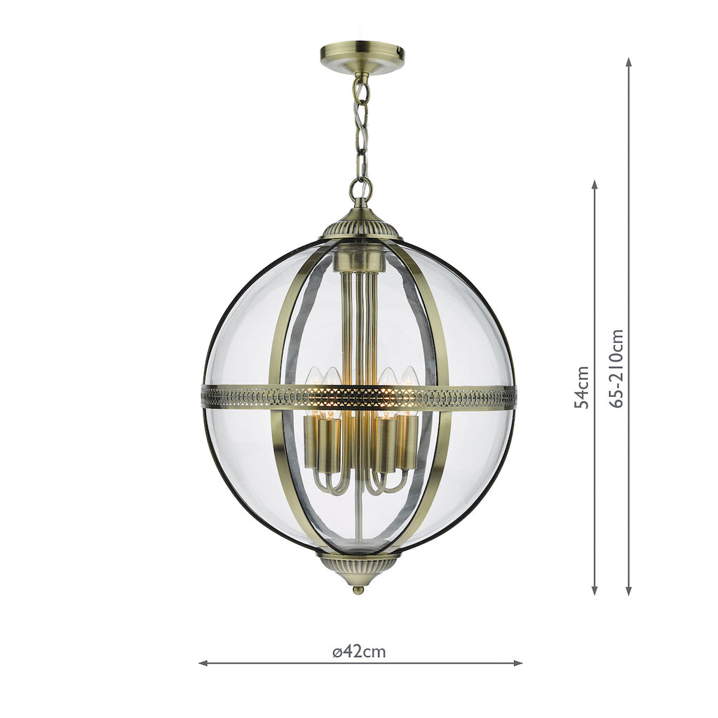 Vanessa 5 Light Lantern Antique Brass Glass<br>Antique Brass