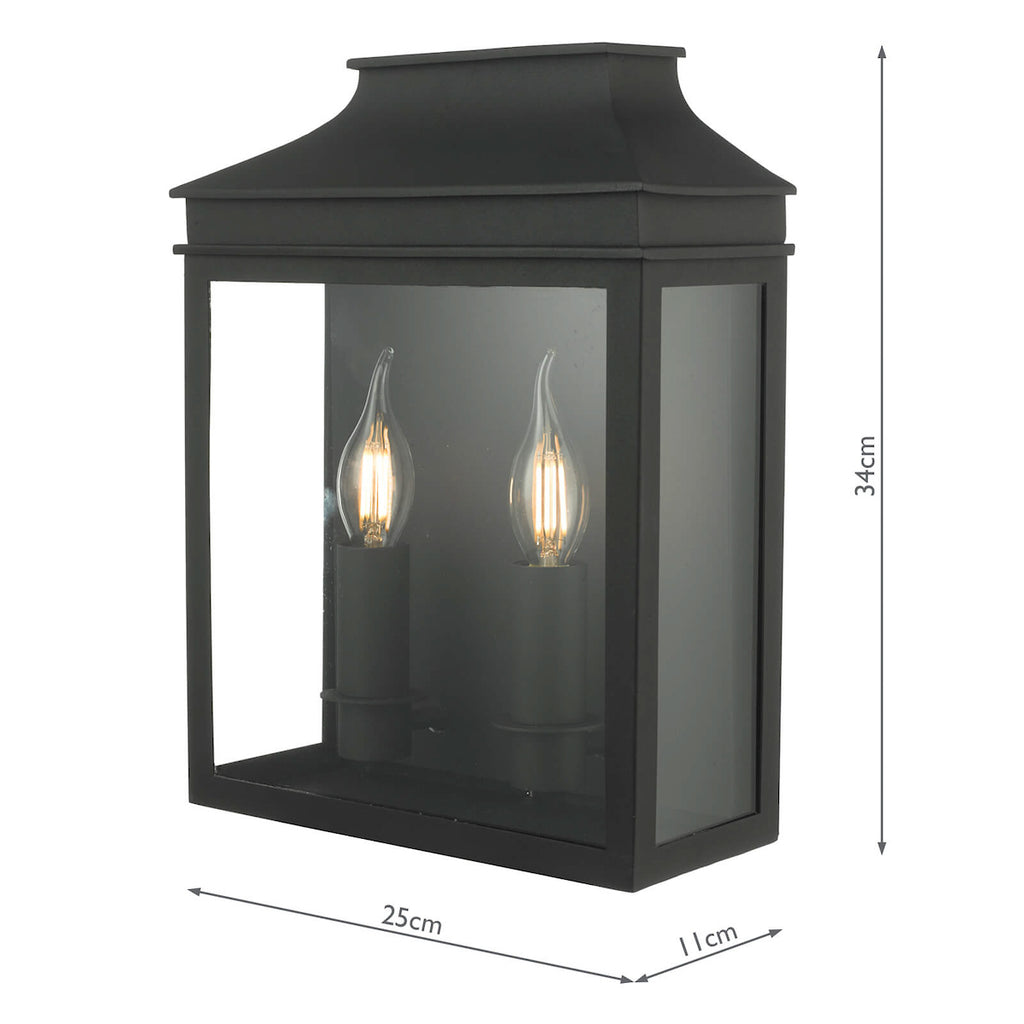 Vapour 2 Light Coach Lantern Outdoor Wall Light Matt Black IP44<br>Matt Black