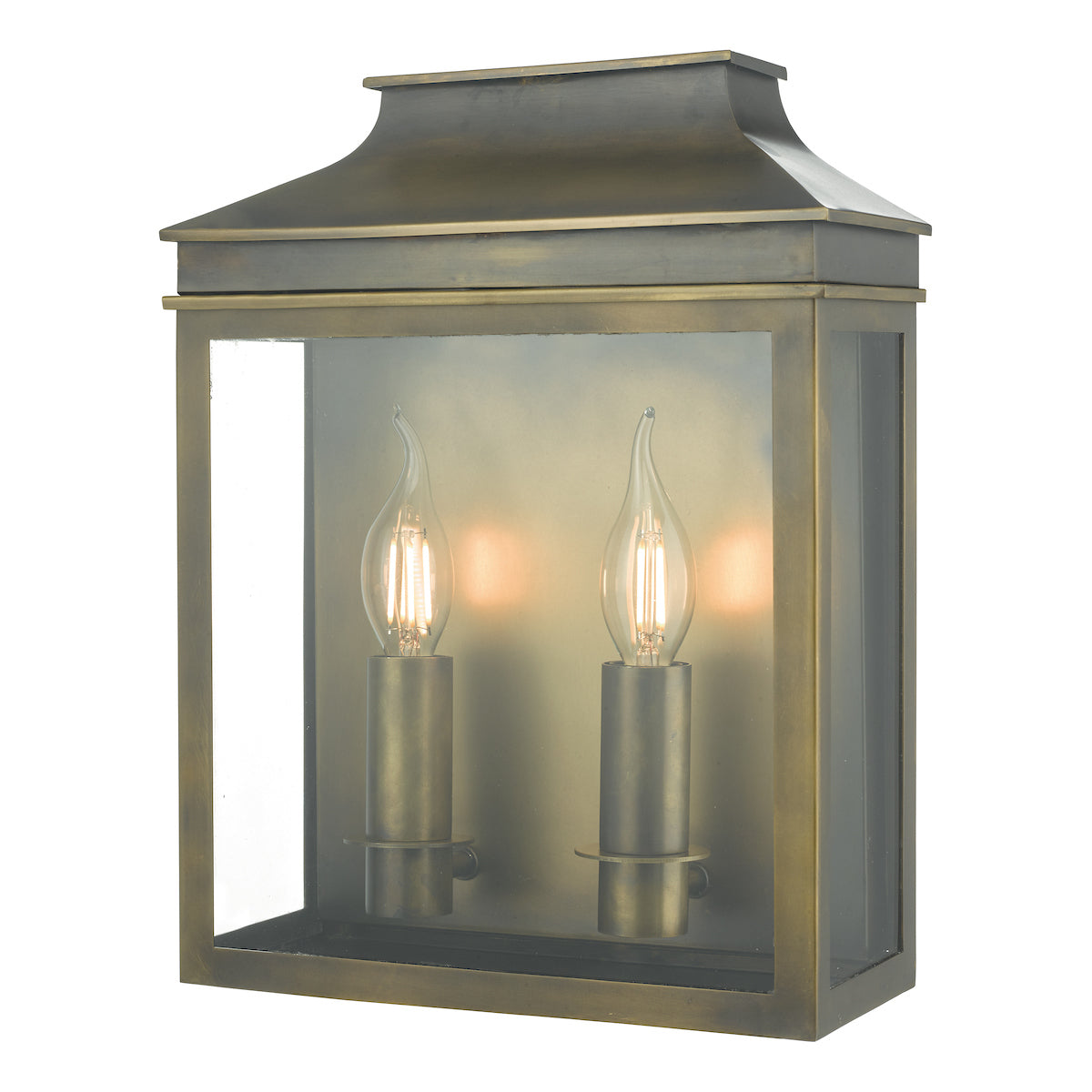 Vapour 2 Light Coach Lantern Outdoor Wall Light Weathered Brass IP44<br>Weathered Brass