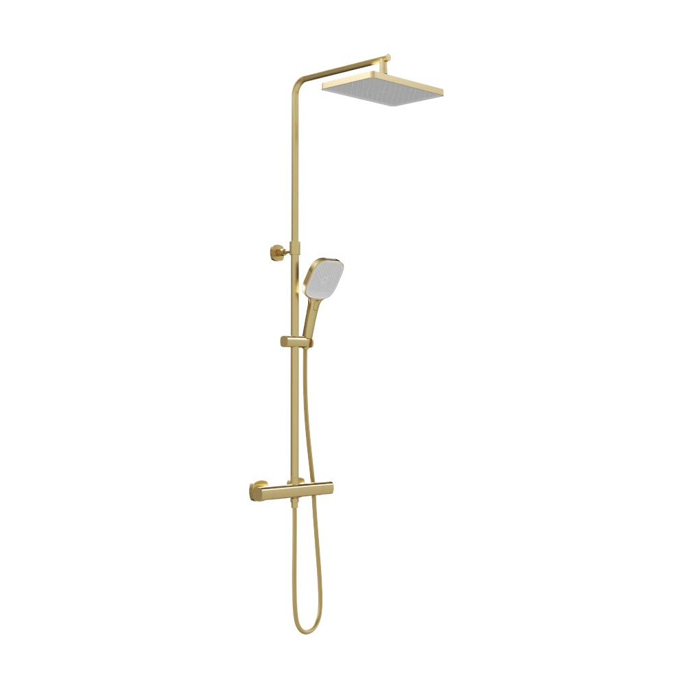 Vado Cameo Thermostatic Exposed Shower Column - Satin Brass Finish (HP Only)