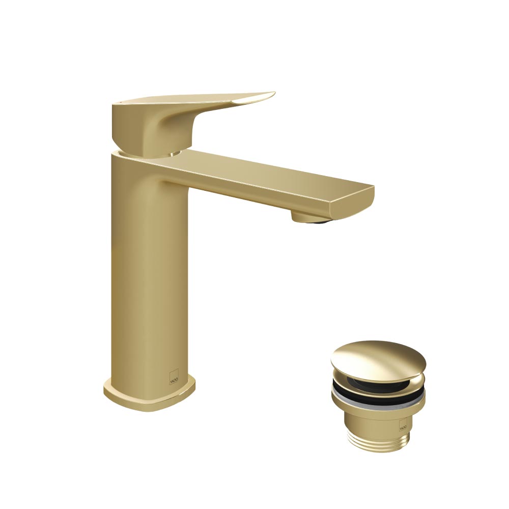 Vado Cameo Levered Mono Basin Mixer C/W Universal Waste - Satin Brass Finish (HP Only)